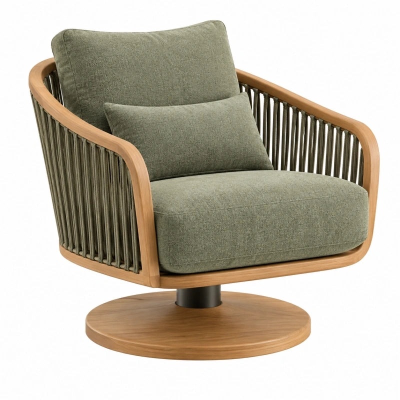Fauteuil pivotant 85 x 85 x 78 cm en bois et tissu vert style contemporain