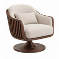 Fauteuil 82 x 80 x 85 cm en tissu beige et bois brun pivotant