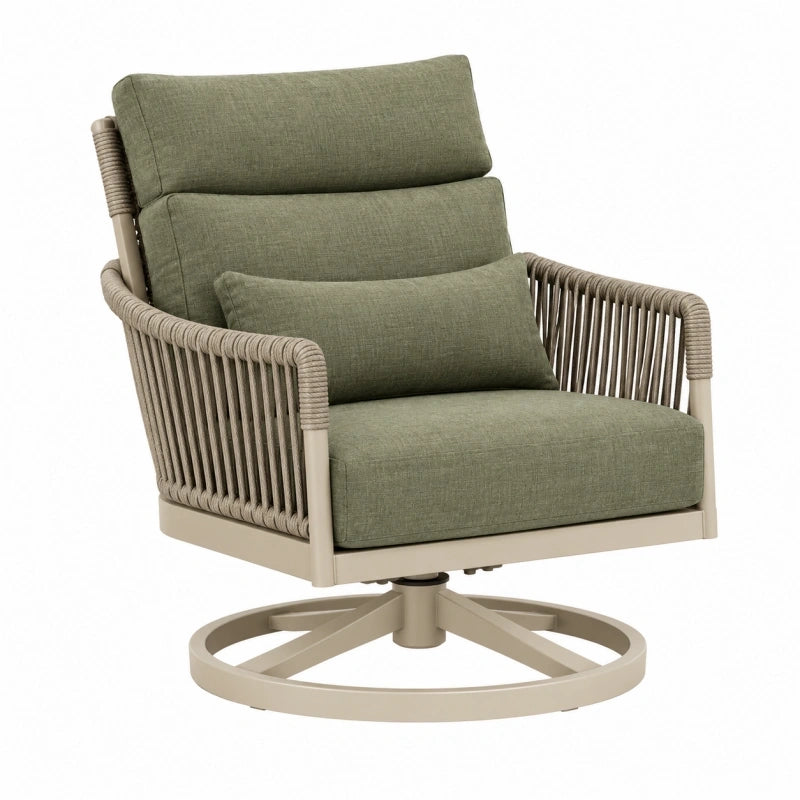 Fauteuil de jardin 82 x 88 x 98 cm en tissu vert et corde tressée pivotant