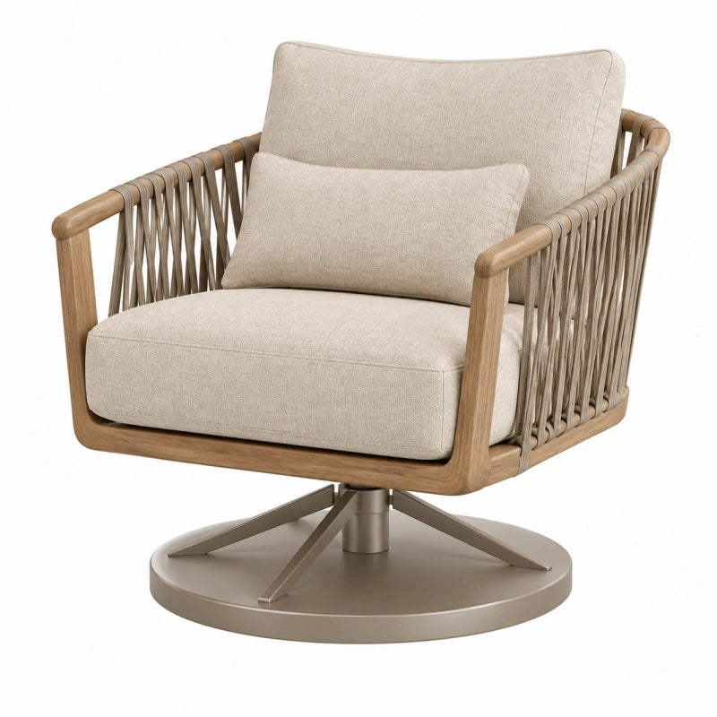 Fauteuil pivotant 82 x 82 x 85 cm bois beige assise rembourrée style contemporain