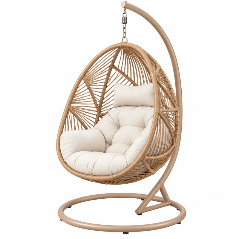 Fauteuil suspendu 105 x 105 x 195 cm en métal et tressage beige pour intérieur style bohème