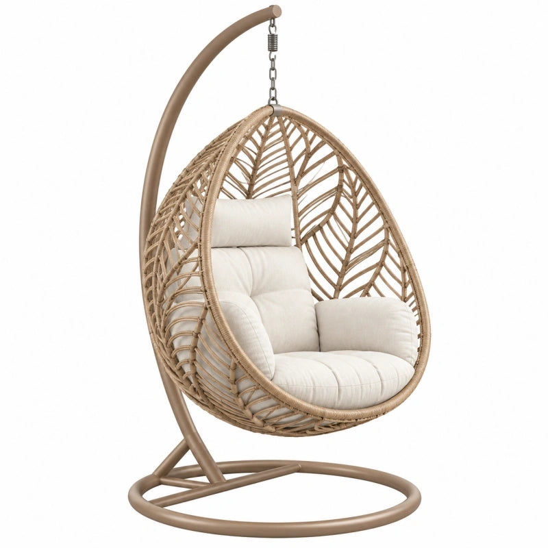Fauteuil suspendu 95 x 95 x 195 cm en fibre tressée beige avec support en métal