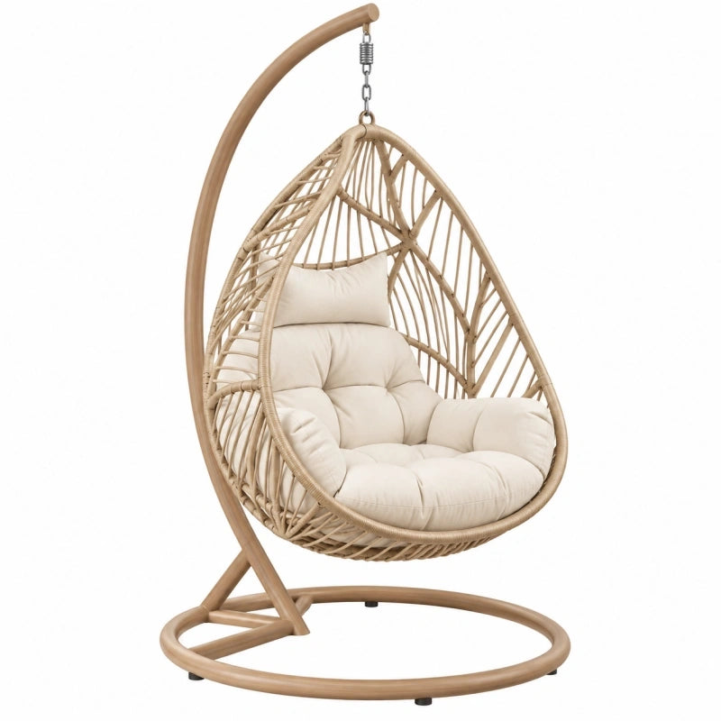 Fauteuil suspendu 105 x 105 x 195 cm en fibres tressées beige avec support intérieur