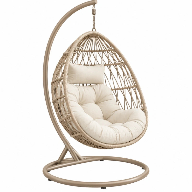 Fauteuil suspendu 105 x 105 x 195 cm en métal et résine tressée beige pour intérieur style bohème