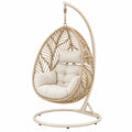 Fauteuil suspendu 105 x 105 x 195 cm en métal et résine tressée beige pour jardin