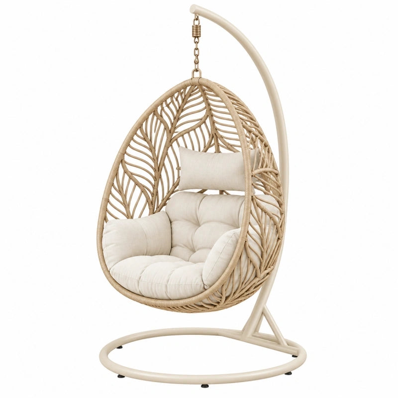 Fauteuil suspendu 105 x 105 x 195 cm en métal et résine tressée beige pour jardin