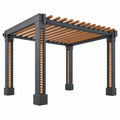 Pergola 400 x 300 x 240 cm en aluminium noir et lames aspect bois pour terrasse