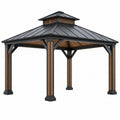 Tonnelle de jardin 300 x 300 x 300 cm en métal noir et bois brun avec toit ventilé
