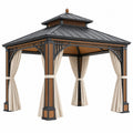 Tonnelle de jardin 300 x 300 cm en métal noir et bois brun avec rideaux style pavillon