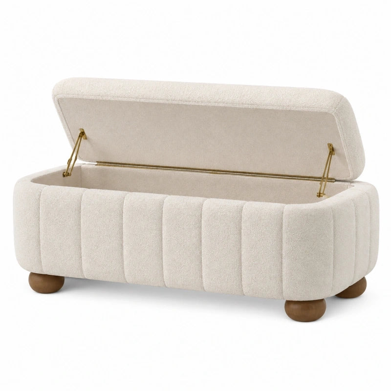 Banc coffre de rangement 120 x 45 x 50 cm en tissu bouclette beige style contemporain