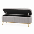 Banc coffre 120 x 40 x 45 cm en velours gris avec pieds dorés style contemporain