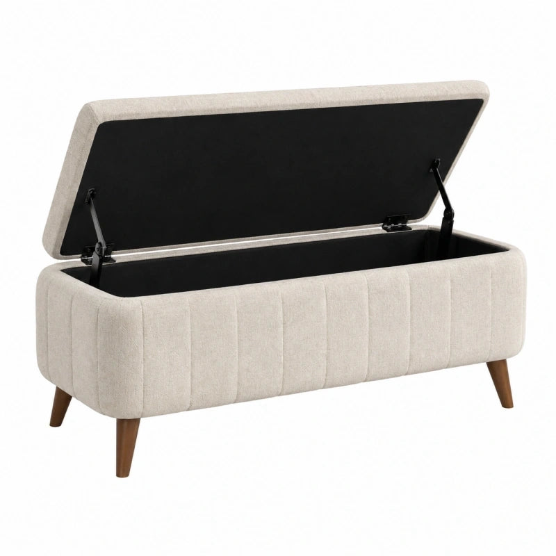 Banc coffre 120 cm en tissu beige avec rangement style moderne
