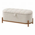 Banc coffre de rangement 120 cm tissu beige pieds en bois style contemporain