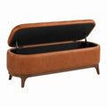 Banquette coffre 120 cm en similicuir marron cognac avec rangement style rétro